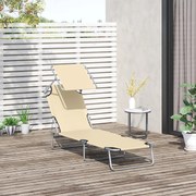 Espreguiçadeira de Jardim Dobrável com Toldo Removível e Ajustável  e Encosto Ajustável 187x58x36 cm Bege