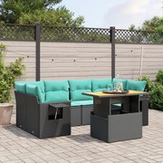 vidaXL 7 pcs conjunto de sofás p/ jardim c/ almofadões vime PE preto