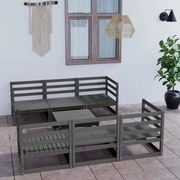 7 pcs conjunto lounge de jardim pinho maciço cinzento