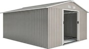 Outsunny Abrigo de Jardim Metálico de Exterior 13,1 m² de Aço 340x386x200 cm com Portas de Correr Resistente a Ferrugem Cinza Claro | Aosom Portugal