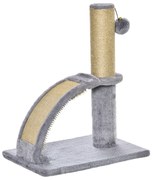 PawHut Arranhador para Gatos Altura 43 cm Mini Arranhador para Gatos com Tábua para Arranhar Bola Suspensa e Poste de Juta Cinza