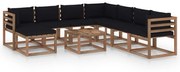 9 pcs conjunto lounge para jardim com almofadões pretos