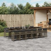 vidaXL 13 pcs conjunto jantar p/ jardim c/ almofadões vime PE cinzento