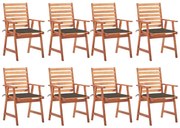 vidaXL Cadeiras de jantar p/ jardim 8 pcs c/ almofadões acácia maciça