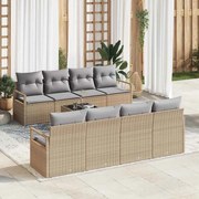 vidaXL Conjunto de Sofá de Jardim 9 Peças com Almofadas Bege em Rattan Sintético