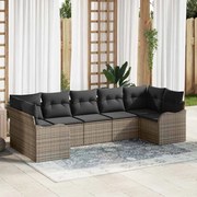 Conjunto de Sofás de Jardim vidaXL de 7 Peças com Almofadas Cinza Rattan Poly