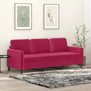 vidaXL Sofá de 3 lugares veludo 180 cm vermelho tinto