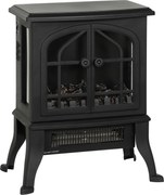 HOMCOM Lareira Elétrica 900/1800W com Efeito Chama 3D 2 Níveis de Potência Termóstato Ajustável  para 15-30 ㎡ 39x24x48 cm Preto | Aosom Portugal
