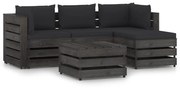 5 pcs conj. lounge jardim + almofadões madeira impreg. cinzento