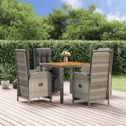 vidaXL 5 pcs conjunto de jantar p/ jardim c/ almofadões vime PE cinza