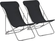 vidaXL Cadeiras de praia dobráveis 2 pcs aço e tecido oxford preto