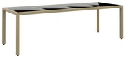 vidaXL Mesa de jardim com tampo de vidro vime PE bege