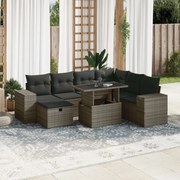 vidaXL 8 pcs conjunto sofás de jardim c/ almofadões vime PE cinzento