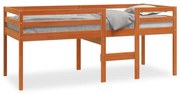 Cama alta 90x190 cm madeira de pinho maciça castanho cera