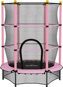 HOMCOM Trampolim Criança com Rede de Segurança e Estrutura de Aço para Interiores e Exteriores Carga 50kg Ø140x190 cm Rosa | Aosom Portugal
