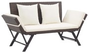 vidaXL Banco de jardim c/ almofadões 176 cm vime PE castanho