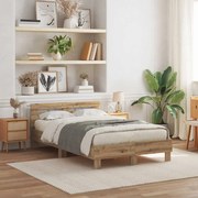 vidaXL Estrutura da Cama com led Carvalho Artesanal 135 x 190 cm