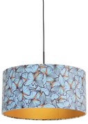 Candeeiro de suspensão com abajur de veludo borboletas com dourado 50 cm - Combi Clássico / Antigo