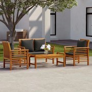 4 pcs conjunto lounge de jardim c/ almofadões acácia maciça