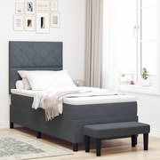 Cama Box Spring com Colchão e Banco Cinza Escuro 100x200 cm Veludo
