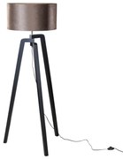 Candeeiro de Pé Preto com Abajur em Veludo Castanho 50cm - Puros