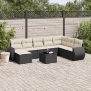 vidaXL 9 pcs conjunto de sofás p/ jardim c/ almofadões vime PE preto
