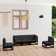 vidaXL 5 pcs conjunto longue de jardim c/ almofadões pinho maciço