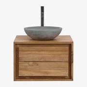 Conjunto De Móvel De Casa De Banho Em Madeira De Teca Jabari Madeira De Teca & Cimento Cinzento Redondo Ø40 Cm Tarsis & Sem Espelho & - Sklum