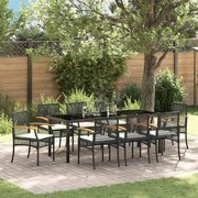 vidaXL Conjunto de Jantar para Jardim 9 Peças com Almofadas - Rattan Polipropileno Preto