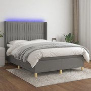 vidaXL Cama box spring c/ colchão e LED 140x200 cm tecido cinza-escuro