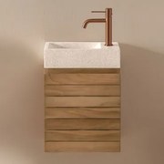 Conjunto De Móvel De Casa De Banho Suspenso 40x20 Cm Em Madeira De Teca Com Lavatório Integrado Em Cimento Napier Madeira De Teca & Sem - Sklum