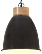 vidaXL Candeeiro teto industrial 23cm E27 ferro preto e madeira maciça