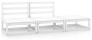 3 pcs conjunto lounge de jardim pinho maciço branco