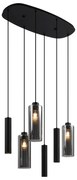 Candeeiro Pendente Moderno Preto com Vidro Fumê 6 Luzes - Duplantis
