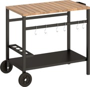 Outsunny Carrinho de Churrasco de 2 Níveis Mesa Auxiliar para Churrasco Móvel com Rodas Porta-bebidas Ganchos Pega Preto e Castanho | Aosom Portugal