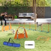 Conjunto de Treino de Agilidade para Cães com Piquetes para Slalom Zona de Descanso Barreira Anel de salto e Bolas Laranja