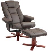 HOMCOM Poltrona Reclinável com Apoio para os Pés Poltrona de Sala de Estar Estofada em PU e Estrutura de Madeira 83x78x105 cm Marrom | Aosom Portugal