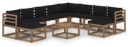 11 pcs conjunto lounge para jardim com almofadões pretos