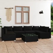 vidaXL 7 pcs conjunto lounge de jardim c/ almofadões vime PE preto