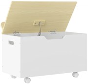 AIYAPLAY Baú de Brinquedos com Rodas com Tampa Abatível e Dobradiça de Segurança Desenho de Nuvem  59x30x53 cm Branco e Madeira | Aosom Portugal