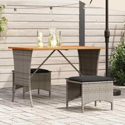 vidaXL 3 pcs conjunto de jantar p/ jardim c/ almofadões vime PE cinza