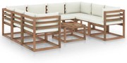 9 pcs conjunto lounge para jardim com almofadões cor creme