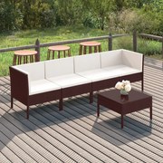 5 pcs conjunto lounge jardim c/ almofadões vime PE castanho