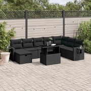 vidaXL 9 pcs conjunto de sofás p/ jardim c/ almofadões vime PE preto