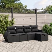 5 pcs conjunto sofás de jardim com almofadões vime PE preto