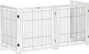 PawHut Grade de Separação para Cães, Grade de Proteção Independente com Pés 305 x 82 cm Madeira, Grade para Cães Dobrável, Grade de Proteção para Escadas para Cães para Escadas, Portas, Corredores, 4 Painéis, Branco | Aosom Portugal