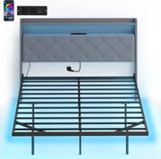 HOMCOM Estrutura de Cama 140x190 cm com Estrado em Aço Cama de Casal Flutuante com Luzes LED RGB e Estação de Carregamento Cinza | Aosom Portugal