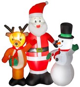 Outsunny Pai Natal Insuflável com Rena e Boneco de Neve Decoração de Natal Insuflável com Luzes LED 150x45x150 cm Multicor | Aosom Portugal