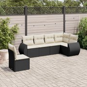 6 pcs conjunto sofás de jardim c/ almofadões vime PE preto