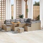 vidaXL Conjunto de Sofás de Jardim com 12 Peças e Almofadas Bege, feito de Rattan de Poliéster e Acácia.